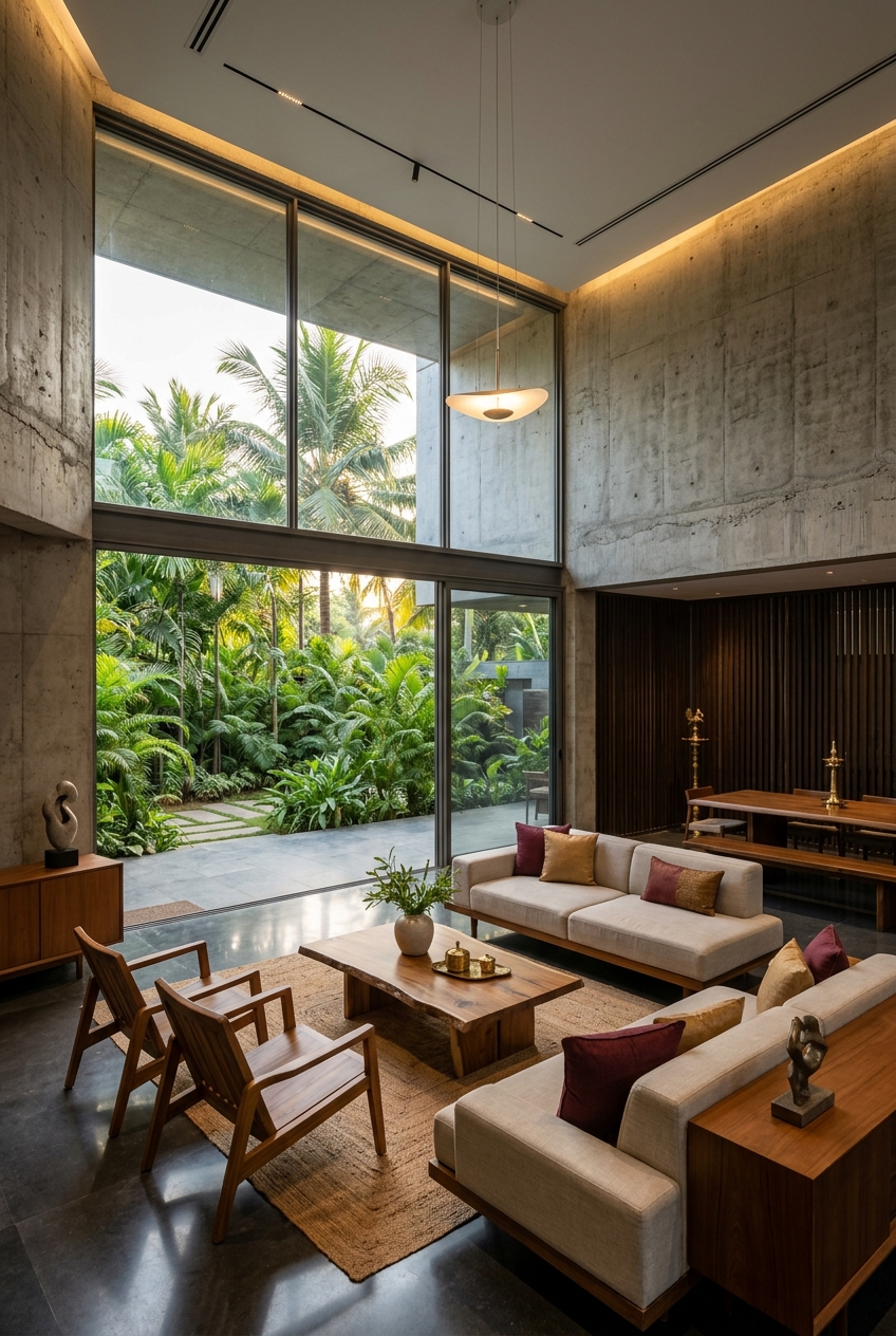 Architectural concrete wall finish in Hyderabad residence