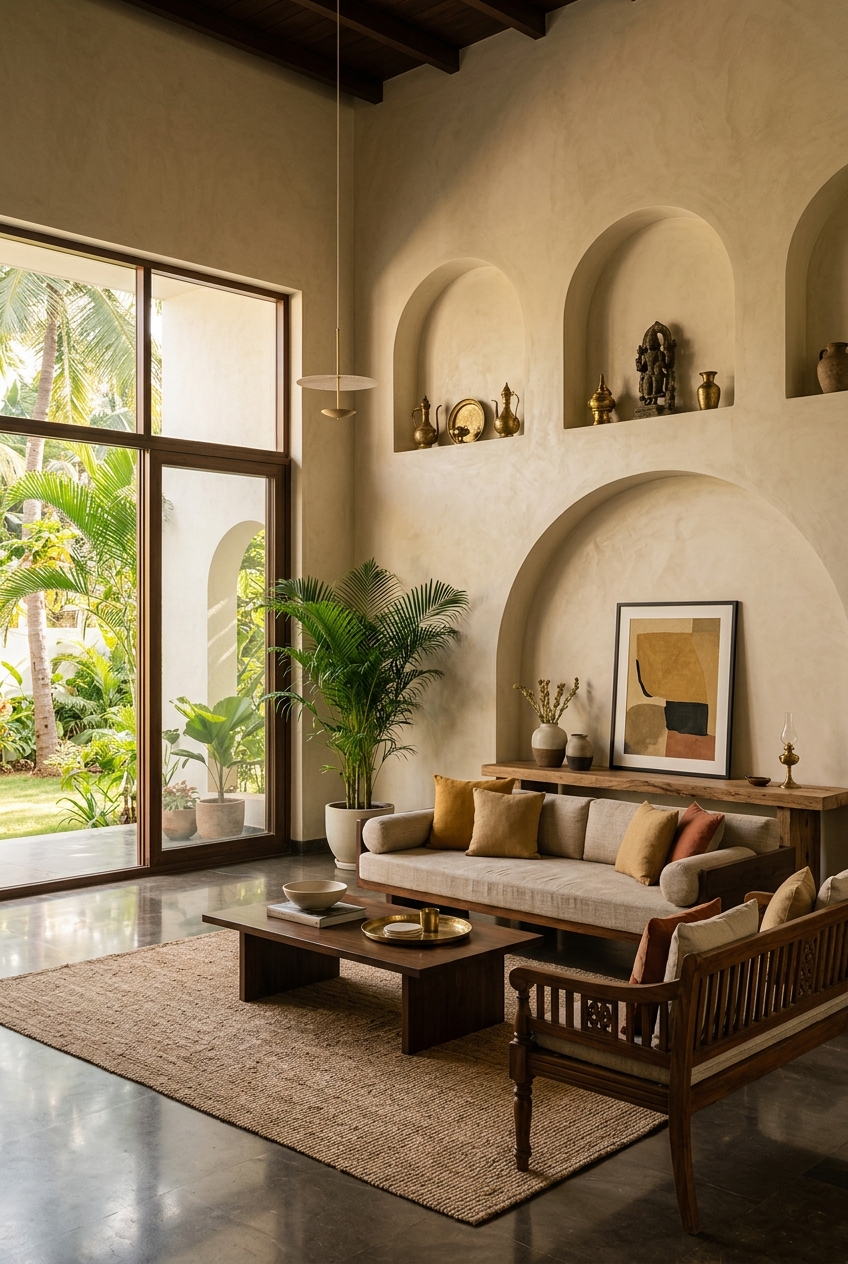 Natural lime plaster wall finish in South Indian residence