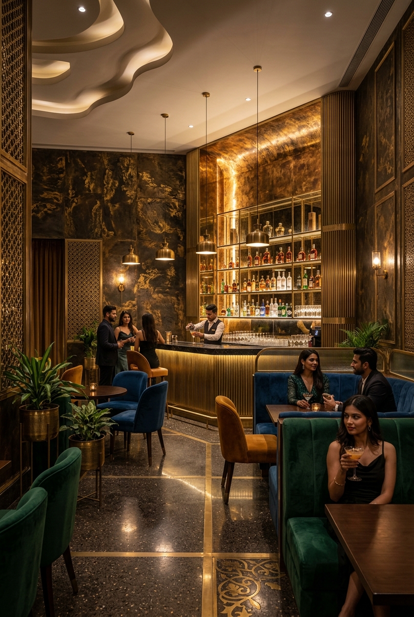 Luxury metallic wall finish in Hyderabad hospitality interior