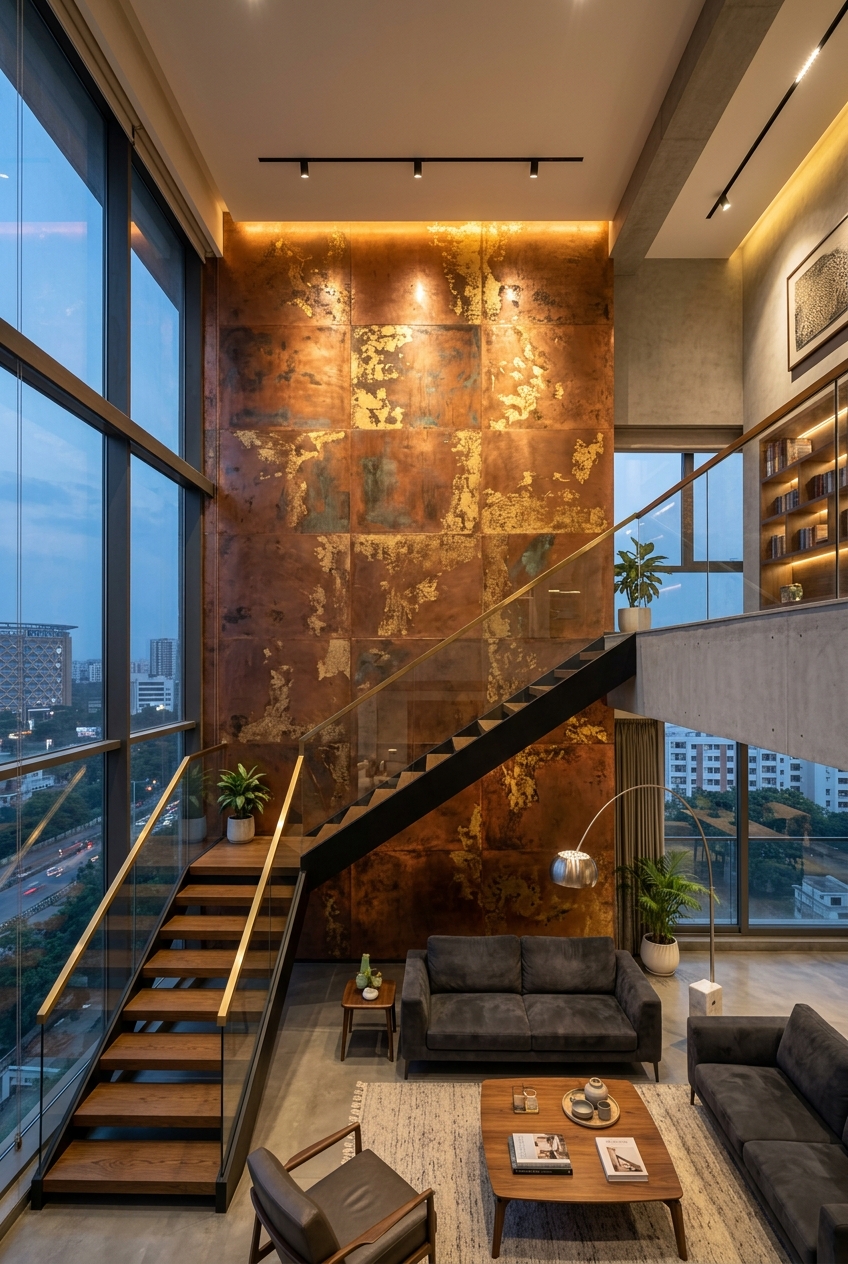 Bespoke metallic finish on contemporary Hyderabad villa