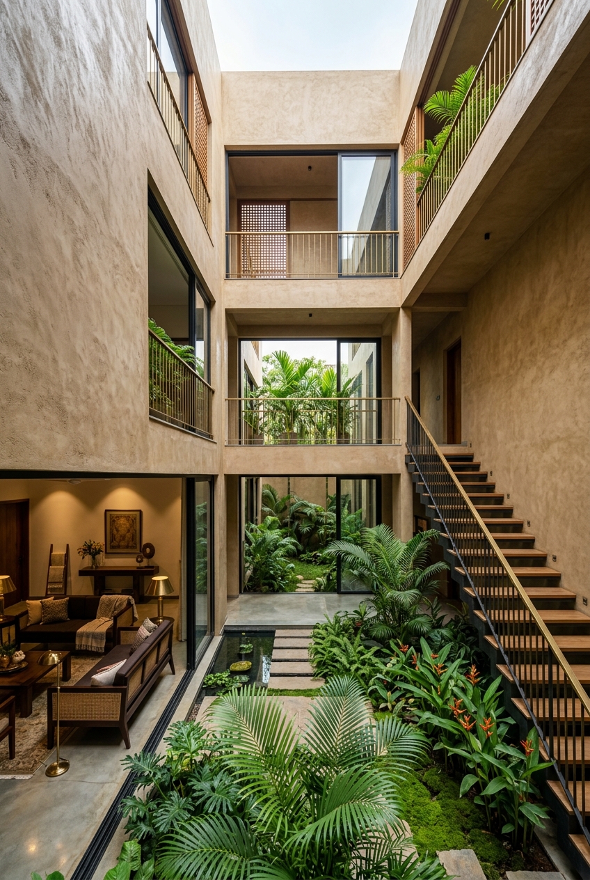 Artisanal lime texture in Hyderabad designer penthouse